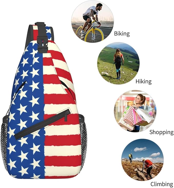 American Flag Sling Bag Multipurpose Crossbody Sling Backpack Travel Cycling Hiking Shoulder Bag For Women Men