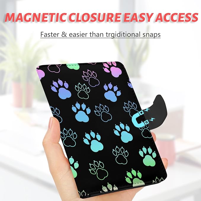 Passport Holder, Travel Wallet Cover with Pen Loop | Cute RFID Blocking Leather Case with Magnetic Closure for Travel Essentials-Pawprint