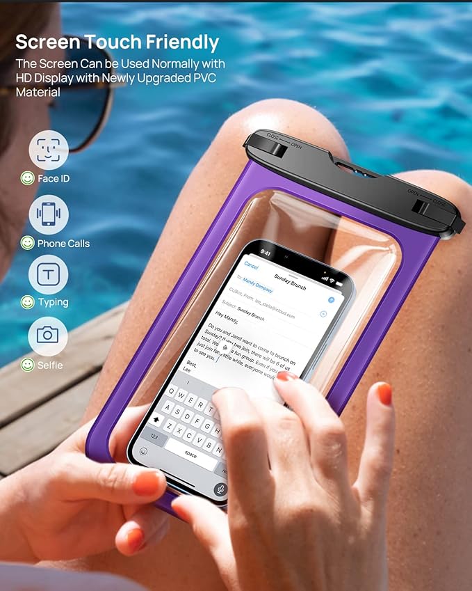 Lanhiem Large Waterproof Phone Pouch [Up to 10.5"] Universal IPX8 Waterproof Dry Bag with Lanyard for iPhone 16 Pro Max /15/14, S24 Ultra/ S23/ S22 Plus/ S23 FE, Moto G/Pixel 9 8 Pro, Black+Purple