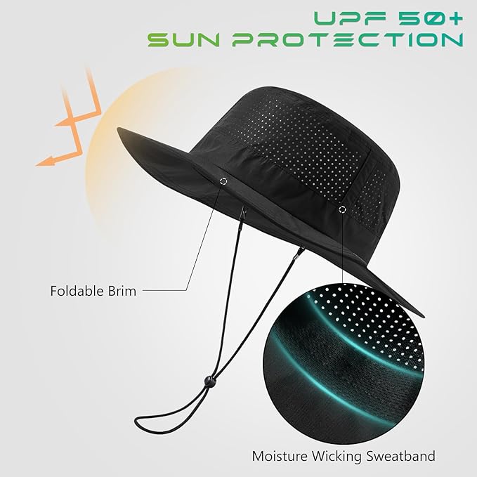 UPF 50+ Bucket Sun Hat with Laser Perforated Mesh Cooling Adjustable Breathable Lightweight for Outdoor Men Women