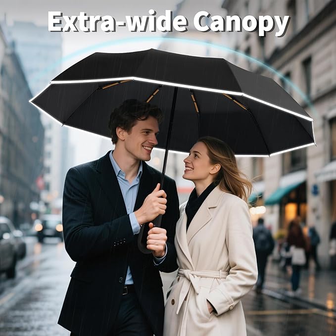 Seniny Travel Umbrella with Carabiner Handle, Windproof Large Umbrellas for Rain with Dual-Rib Structure, Portable Compact Umbrella with Reflective Strip, Car Backpack UV Umbrellas for Sun Protection