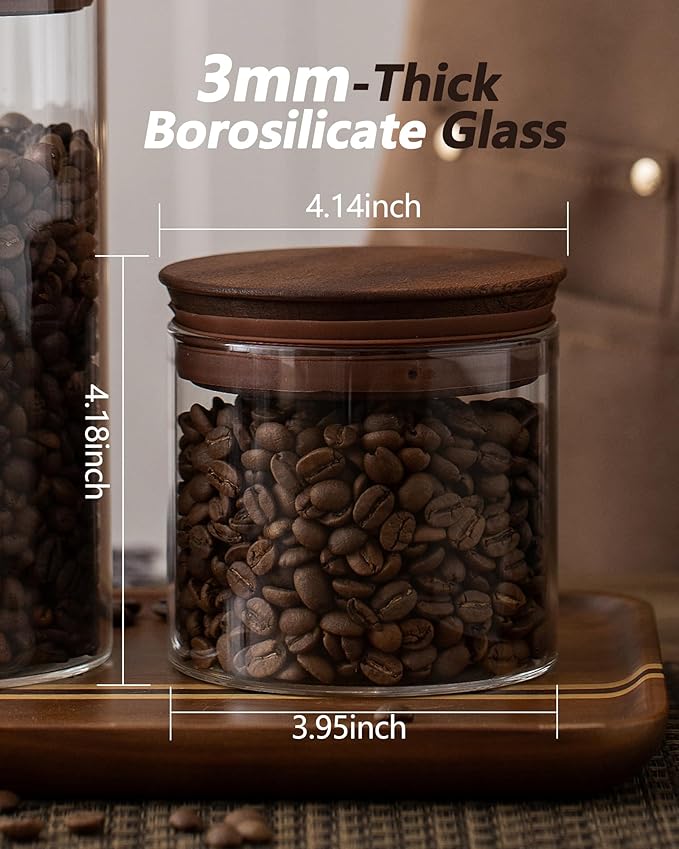 BOILMERIT 17 oz Coffee Canister with Scoop and Wooden Lids, Airtight Glass Coffee Beans Storage Container Sets of 2 for Ground Coffee,Food Storge Jars for Ground Coffee Bar Cereal Snack
