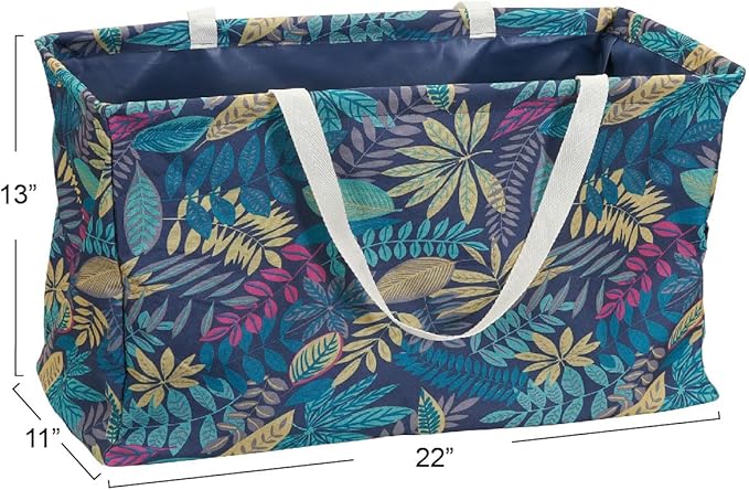 Household Essentials Large Canvas Utility Tote Bag with Handles | Collapsible Storage Basket for Laundry, Groceries, College, Beach, Car & More | Water-Resistant Lining | 11"x22"x13"