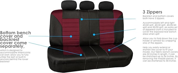 FH Group Automotive Car Seat Covers Full Set Premium 3D Air Mesh Front Seat Covers, Airbag Compatible & Split Bench Cover Universal Fit Interior Accessories for Cars Trucks and SUVs - Burgundy