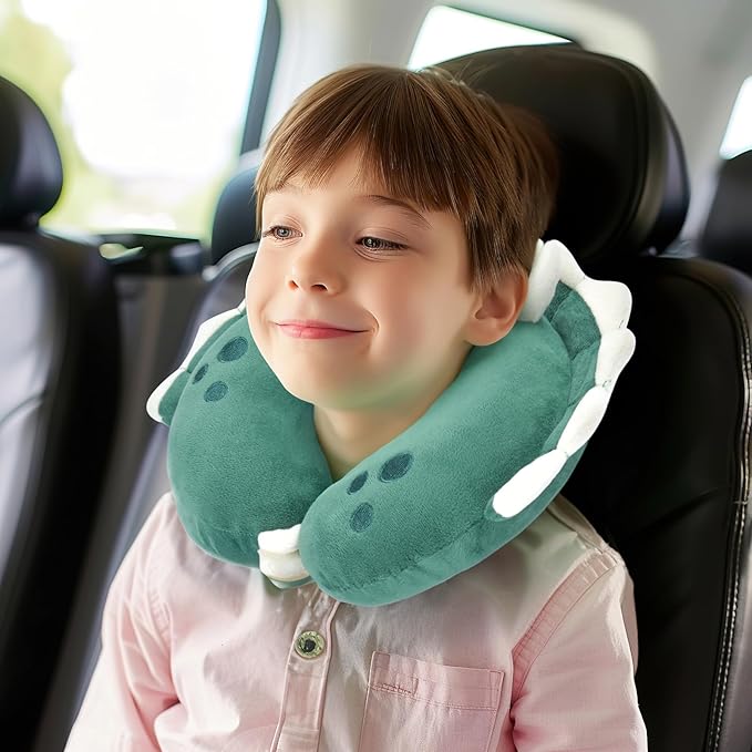 H HOMEWINS Travel Pillow for Kids,Toddler Neck Pillow Cute Animal Neck Head Chin Support Travel Accessories for Airplane, Car, Train,Recline (Triceratops)