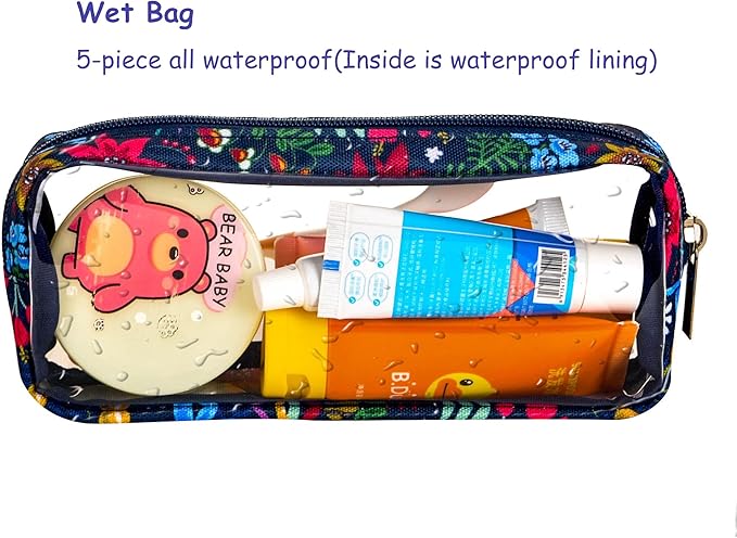 TSA Approved 5-Piece Diaper Bag Organizer Pouch Set Clear Waterproof TPU Kids Toiletry Storage Set Travel Packing Clutch Cube Bags for Baby Nursing