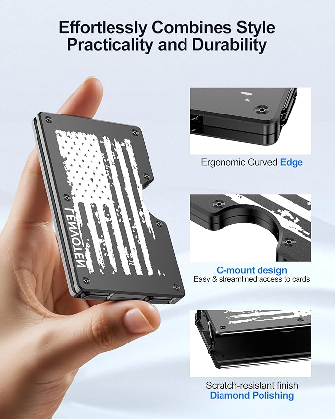Wallet for Men, Money Clip Wallet with Cash Strap, Slim Card Wallet, RFID Blocking Card Holder, Holds up to 20 cards
