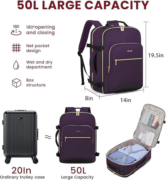 LOVEVOOK 50L Large Travel Backpack for Women Men Fits 17 Inch Laptop, Carry on Backpack for Traveling on Airplane, Personal Item Bag Airline Approved, Business Causal Weekender Backpacks