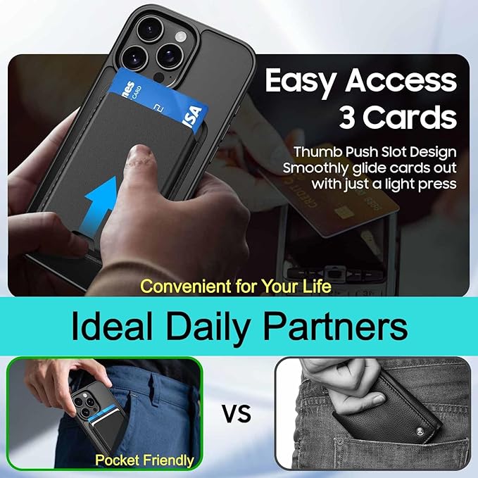 Ntwinro Magnetic for iPhone 12 & iPhone 12 Pro Case (Compatible with MagSafe) with Detachable Wallet & Card Holder for 3 Cards [RFID Blocking] Military Grade Protective Slim Phone Cover, Black