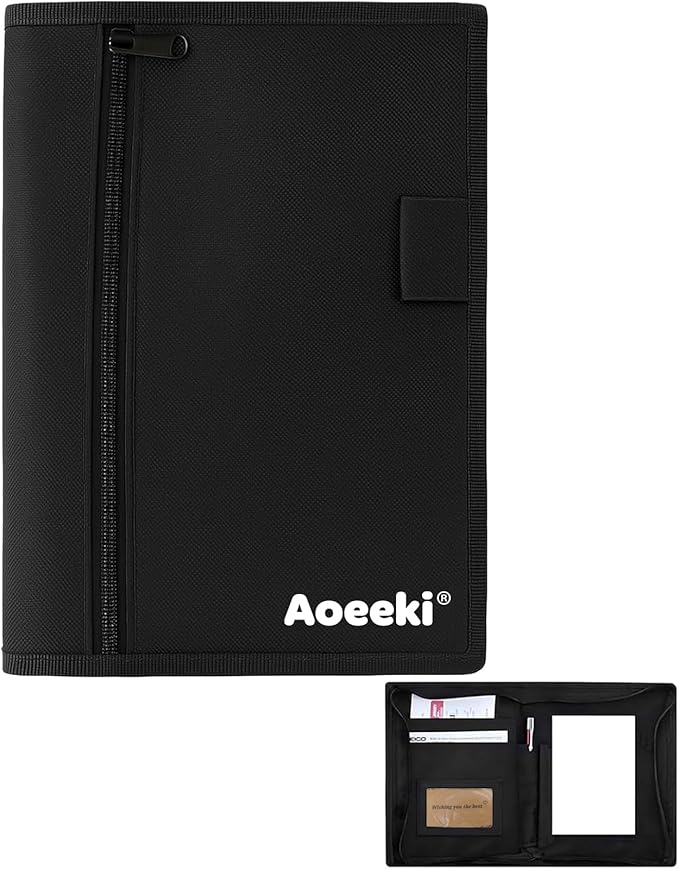 Car Glove Box Organizer, Registration Insurance Document Holder and Owners Manual Pouch with Flexible Secure Zippered Case Greeting Card for Vehicle Truck (Black)