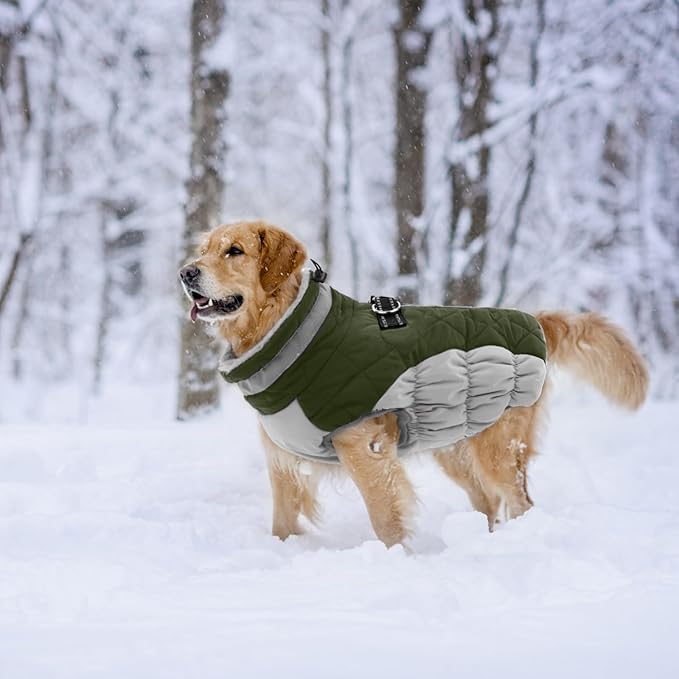 Lelepet Dog Coat Warm Dog Winter Coat Waterproof Dogs Jacket with Harness Built in Reflective Pet Fleece Vest Zip-Up Cold Weather Coats for Extra Large Dogs Turtleneck Windproof Coats Great Dane 3XL