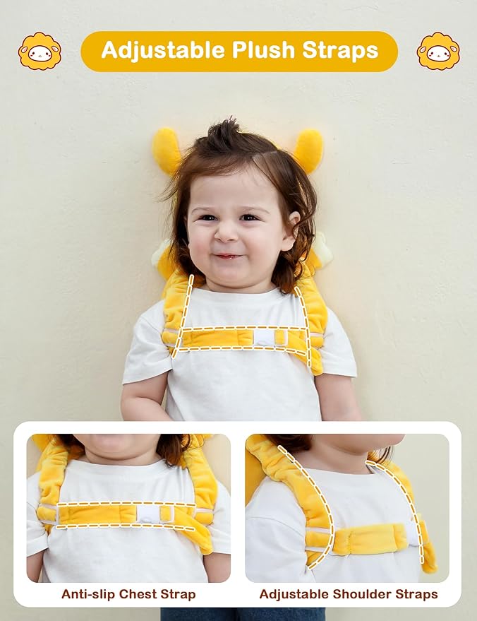 JunNeng Baby Head Protector Backpack,Toddler Walker Fall Head Protection,Orange Sheep