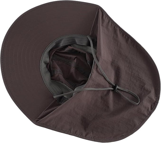 LLmoway Wide Brim Sun Hat with Neck Flap for Men Women Summer Outdoor UV Protection Breathable Fishing Hats with Strap