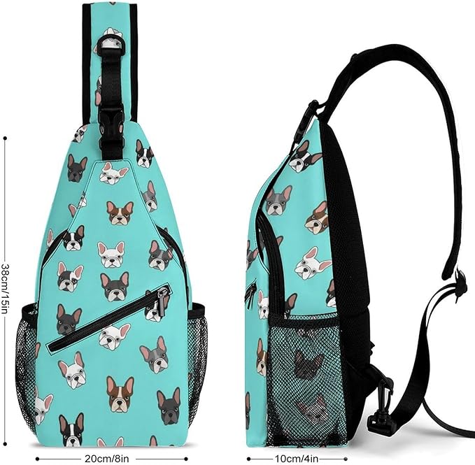 SWEET TANG Lightweight Sling Shoulder Backpack, Adjustable Gym Bags French Bulldog Faces Pattern, Large Capacity Chest Cross Body Bag Daypack, Outdoor Multipurpose Bag