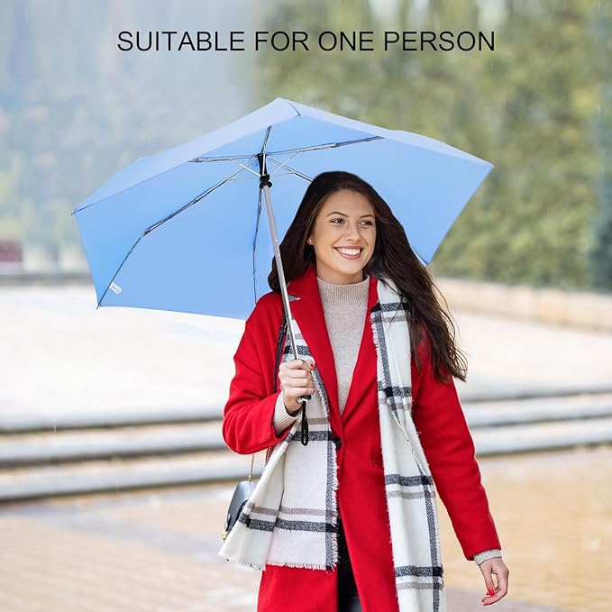 LEAGERA Compact Travel Umbrella for Purse - Flat Handle, Waterproof for Light Rain