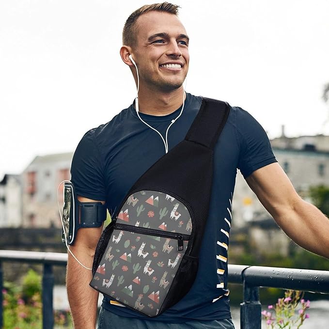 SWEET TANG Fashion Sling Backpack, Lightweight Sling Shoulder Bag, Outdoor Chest Crossbody Bike Gym Runner Daypack with Adjustable Strap for Men Women, Llama Alpaca Cactus