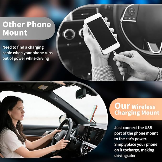 E EAKSON Wireless Car Charger - 15W Fast Wireless Charging Car Mount, 360° Adjustable Vacuum Magnetic Suction Phone Holders for Car, Magnetic Phone Holder for iPhone 17 16 15 14 13 12