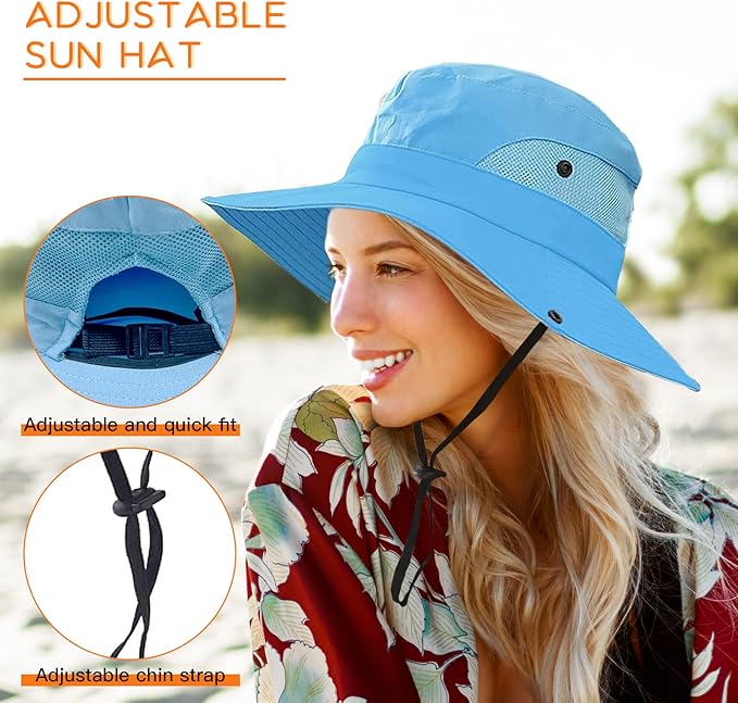 Sun Hats for Women Beach Hat Ponytail Hat Womens Sun Hat with UV Protection Wide Brim