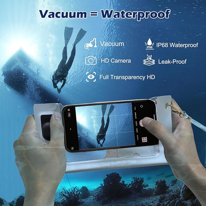 Vacuum Cell Phone Waterproof Phone Pouch iPhone Casemate Waterproof Phone case with Lanyard Small Water Proof Pouch Water Phone Protector Water case for Phone case Water Proof IP68 Max 7” Blue