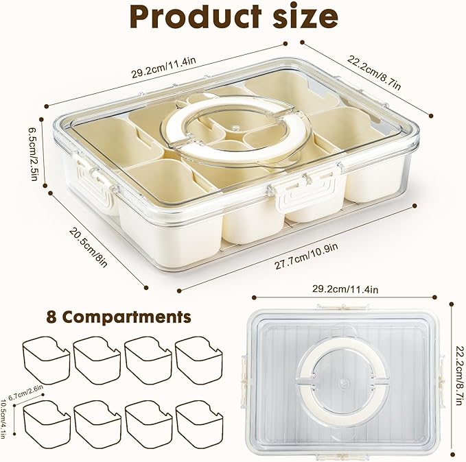 Divided Serving Tray with Lid and handle,Portable Snack Box Container Snack,Veggie Tray Charcuterie Boxes Fruit Tray Candy Organizer For Entertaining,Party,Picnic,2Pack
