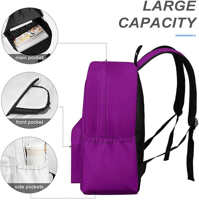 Purple Backpack Adult Travel Daybag for Women Men College Backpack for Vacation Hiking Camping Bag