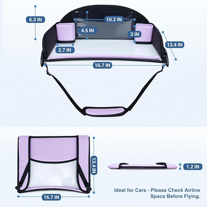 COOLBEBE Kids Travel Tray for Car Seats, Toddler Lap Desk with Dry Erase Surface, Portable Activity Table for Road Trips, Snack & Play Tray (Purple)