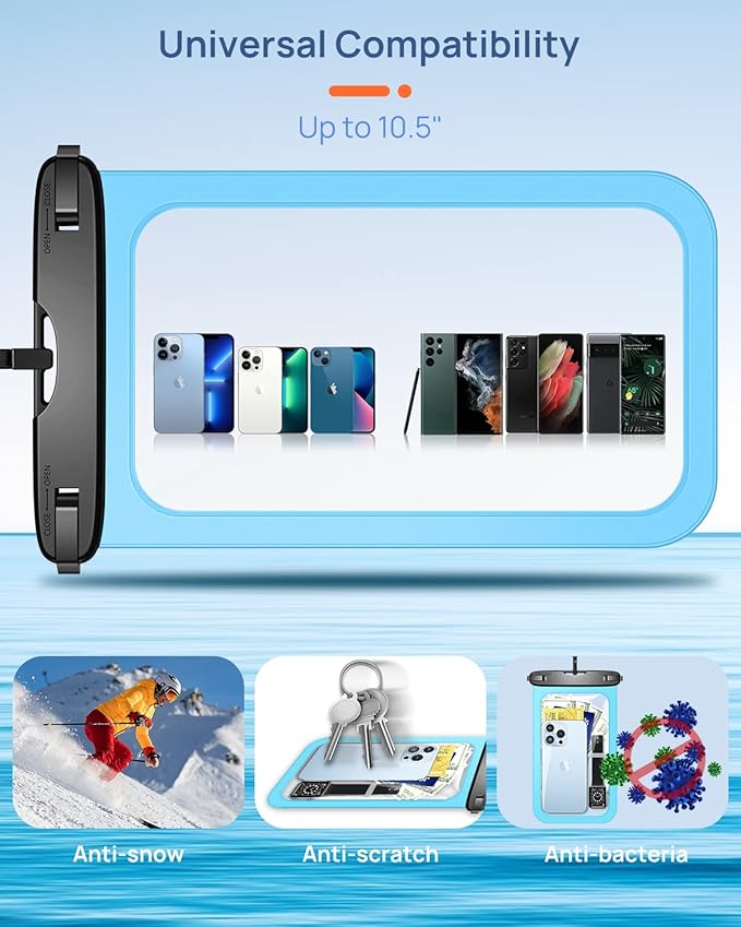 Lanhiem 10.5" Large Waterproof Phone Pouch, 2 Pack Universal IPX8 Waterproof Dry Bag with Lanyard for iPhone 16 15 14 Pro Max, Samsung Galaxy S24 S23 S22 Ultra, S23 FE, Pixel 9 8 Pro, Black+Mint