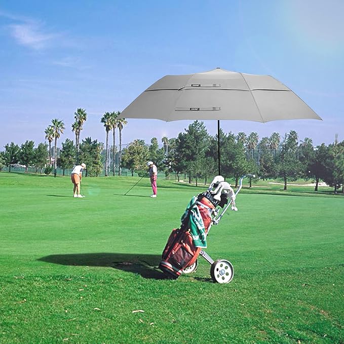G4Free 62 Inch Portable Golf Umbrella Large Oversize Double Canopy Vented Windproof Waterproof Auto Open Folding Umbrellas(Gray)