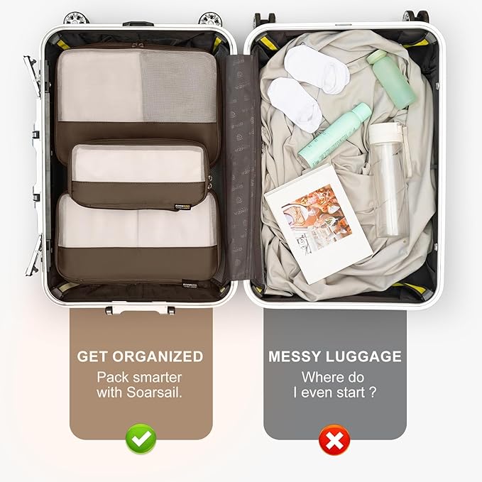 4 Set Compression Packing Cubes for Travel, Suitcases and Backpack Space Saving Organizers (Charcoal Gray)