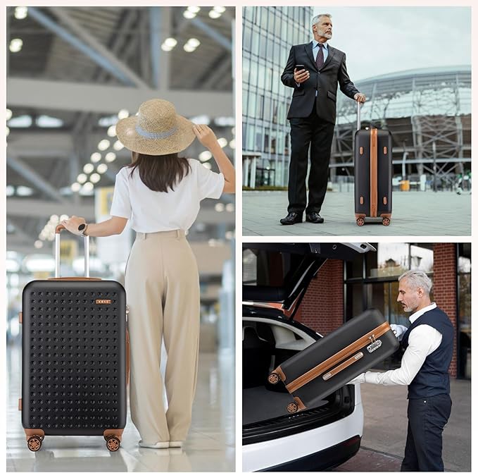 Kono 28 Inch Luggage Large checked Lightweight Hardside Suitcase with Spinner Wheels & Built-in TSA Lock, Black