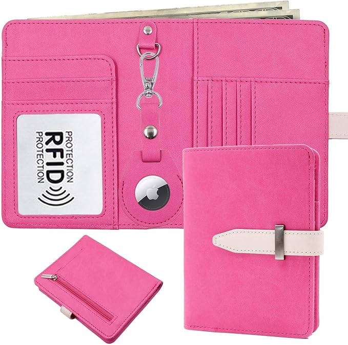 Passport Holder with Airtag for Women/Men,Airtag Passport Wallet for Travel,Cute Passport Holder Rfid Blocking,Travel Wallet for Cards Passport Cover Case (Rose)