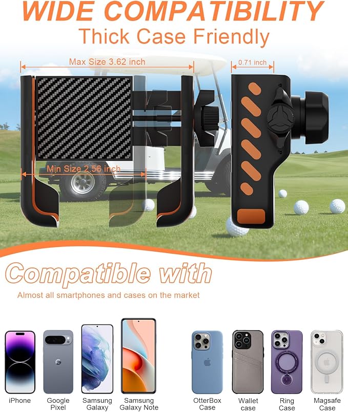 Magnetic Golf Cart Phone Holder Mount Compatible with iPhone/Galaxy/Google Pixel, Fits EZGO Club Car Yamaha, Ultra Strength Magnet/360° Rotatable/1s Phone Clip Install & Golf Cart Accessories