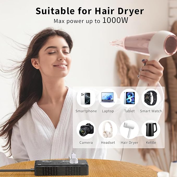 2000W Voltage Converter US to Europe for Hair Dryers, 7-in-1 220V to 110V Converter for European Travel with 3 AC/2 USBA/2 USBC Ports, Universal Power Converter Adapter Combo with EU/UK/IT/AU Plugs