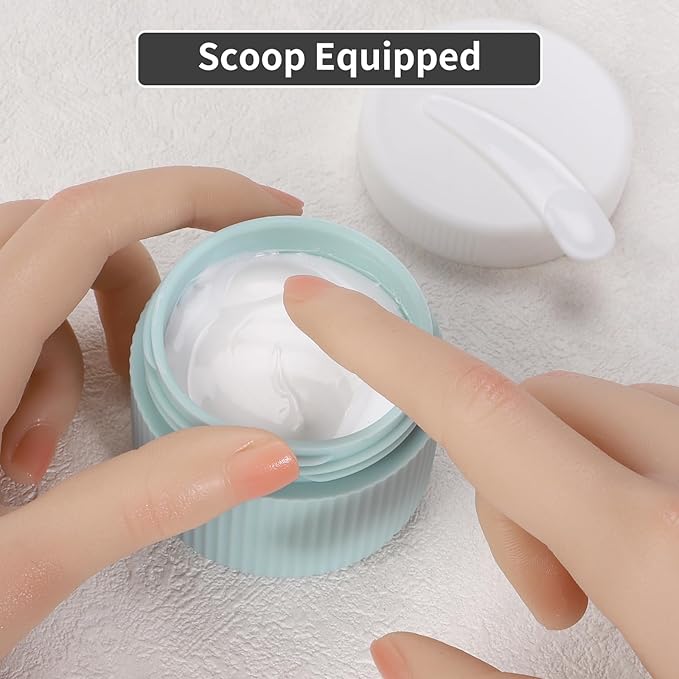 ME.FAN Travel Containers for Toiletries, TSA Approved 2 oz Silicone Cream Jars, Leak-proof Journey Containers, Trip Accessories with Lid for Cosmetic Face Hand Body Cream 4 Pack White Lid Blue