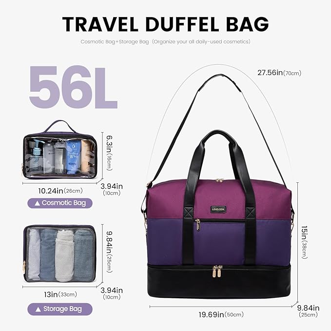 LOVEVOOK Weekender Bag, Large Travel Duffel Bag for Women with 2 Packing Cubes, Carry on Overnight Bag with Shoe Compartment, Mom Hospital Bags for Labor and Delivery
