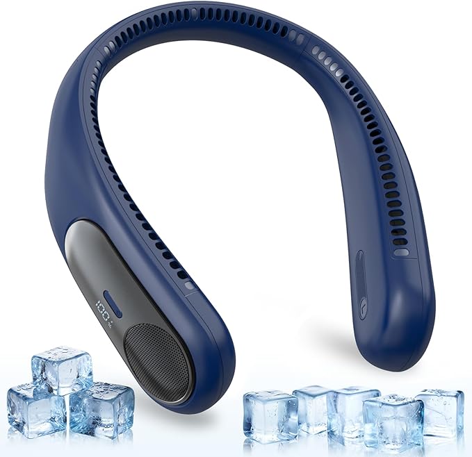 Portable Neck Fan,Personal Wearable Bladeless Fan,LED Display,4-Speeds,6000mAh USB Rechargeable,360° Strong Cooling Wind,Hands Free,Long Lasting,Birthday Gifts for Men Women Dad Mom (Blue)