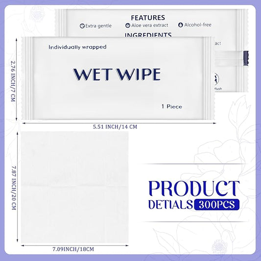 Timgle 300 Pack Individually Wrapped Wet Wipes Bulk Travel Size Unscented Hand Wipes Packets, Wet Napkins Clean Hands Quickly for Travel Homeless Restaurant Barbecue Wedding(White)