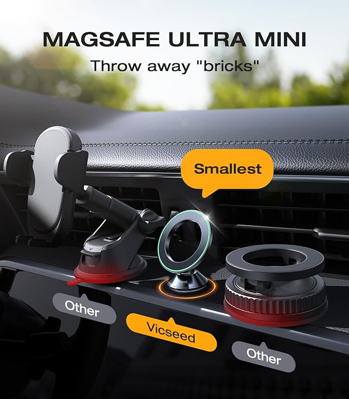 VICSEED 2025 Upgrade for MagSafe Car Mount, [Military-Grade] [High & Low Temp Resistance] Magnetic Phone Holder for Car Dashboard 360 Rotatable Car Phone Holder Mount for iPhone 17 Pro Max 16 15 14 13