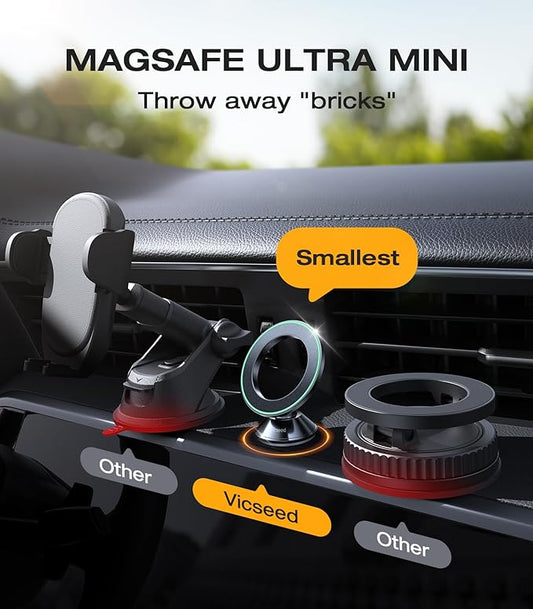 VICSEED 2025 Upgrade for MagSafe Car Mount, [Military-Grade] [High & Low Temp Resistance] Magnetic Phone Holder for Car Dashboard 360 Rotatable Car Phone Holder Mount for iPhone 17 Pro Max 16 15 14 13