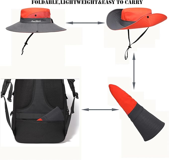 Womens Summer Sun Hat Beach Hat Wide Brim Outdoor UV Protection Hat Foldable Cool Mesh Ponytail Bucket Hat