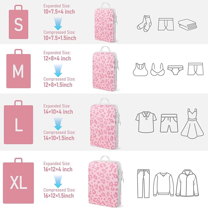 4-Piece Packing Cube Set - Lightweight Luggage Organizers for Travel, Vacation and Suitcases - Durable Accessories with Compression