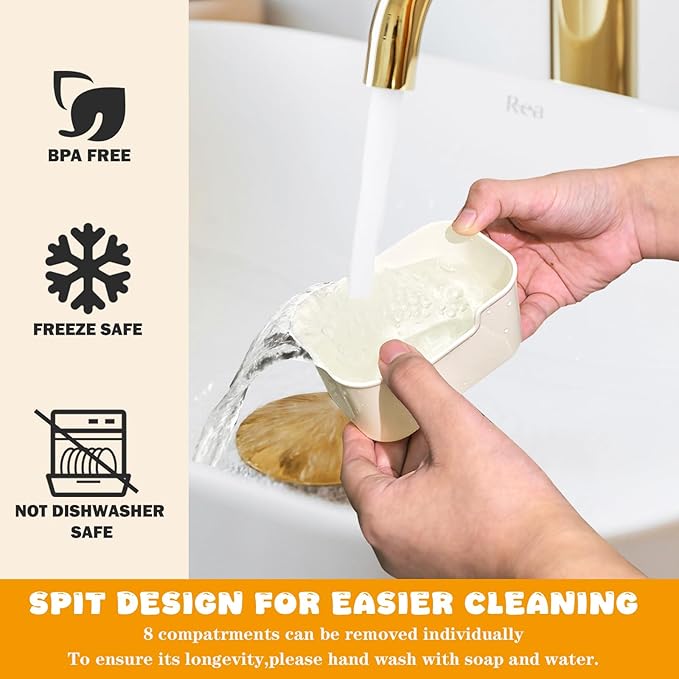 Snackle Box Container, 8 Compartments Divided Serving Tray With Lid And Handle,Reusable Portable Snack Containers For Candy Fruits Nuts Snack, Travel Snack Box(White)