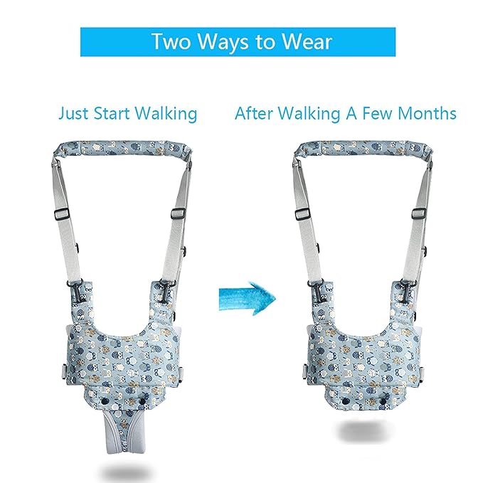 IULONEE Baby Walker, Handheld Kids Toddler Walking Harness Helper Assistant Protective Belt Child Activity Walker Adjustable Standing Up Walking Learning Helper for Toddler 7-24 Month (Blue & Grey)