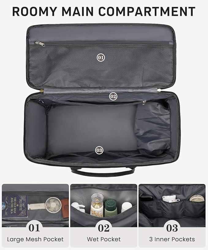 WINDARS Travel Duffle Bag, Weekender Bag for Women with Shoe Compartment, Large Carry On Overnight Bag with Toiletry Bag, Gym Duffel Bag with Wet Pocket, Hospital Bags for Labor and Delivery (Black)