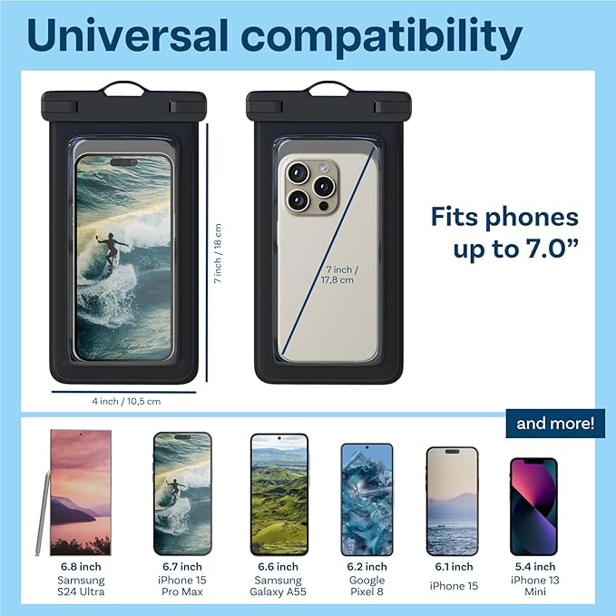 MMOBIEL Waterproof Phone Pouch [3 Pack] – Case Up to 7 inch for iPhone 16 15 14 Pro Max, Samsung Galaxy S25 S24 S23 S22 Series etc. – Cell Phone Dry Bag with Lanyard, Armband – Black, Green, Orange