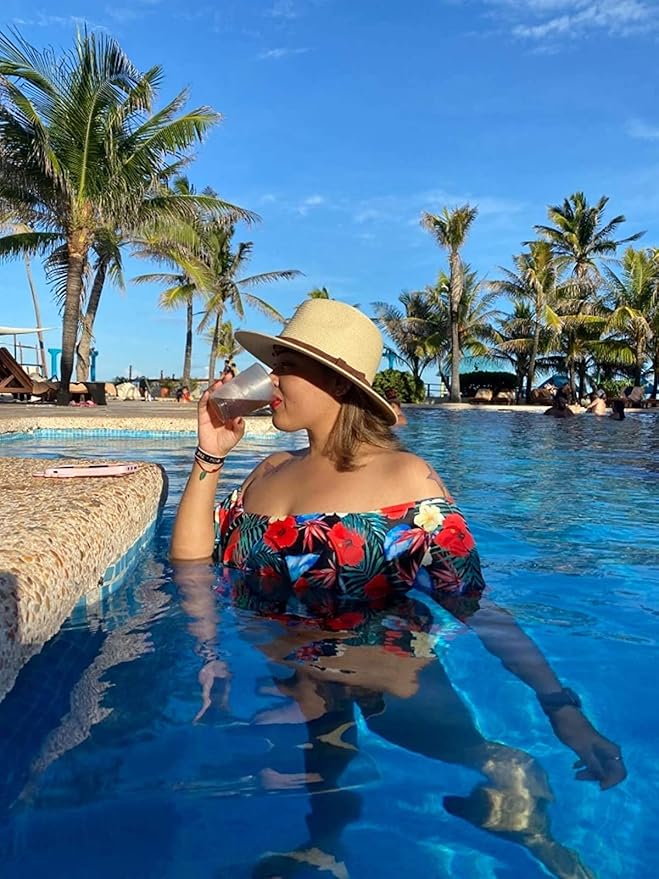 FURTALK Womens Mens Wide Brim Straw Panama Hat Fedora Summer Beach Sun Hats UPF Straw Hat for Women