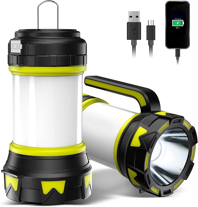 Rechargeable Flashlights Camping Lantern,6 Modes LED Bright Flashlight 3000mAh Battery, IPX4 Waterproof, Emergency Flashlight Lantern for Outdoor， Hurricane, USB Cable Included-1 Flashlight