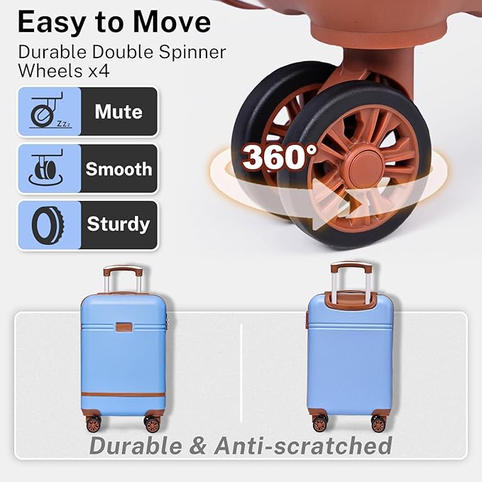 Krute Luggage Sets 5 Pieces Suitcase Set Hard Shell Carry On Luggage with Spinner Wheels TSA Approved Durable PC+ABS Hard Side Suit Case