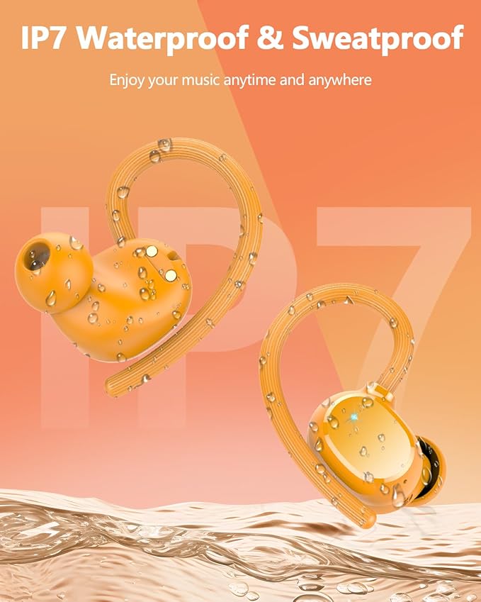 Wireless Earbuds 128hrs Bluetooth 5.3 Headphone Sport, 2025 Bluetooth Earbuds Stereo Deep Bass Over Ear Bud with Earhooks, ENC Noise Cancelling Mic, IPX7 Waterproof Earphone for Workout/Running