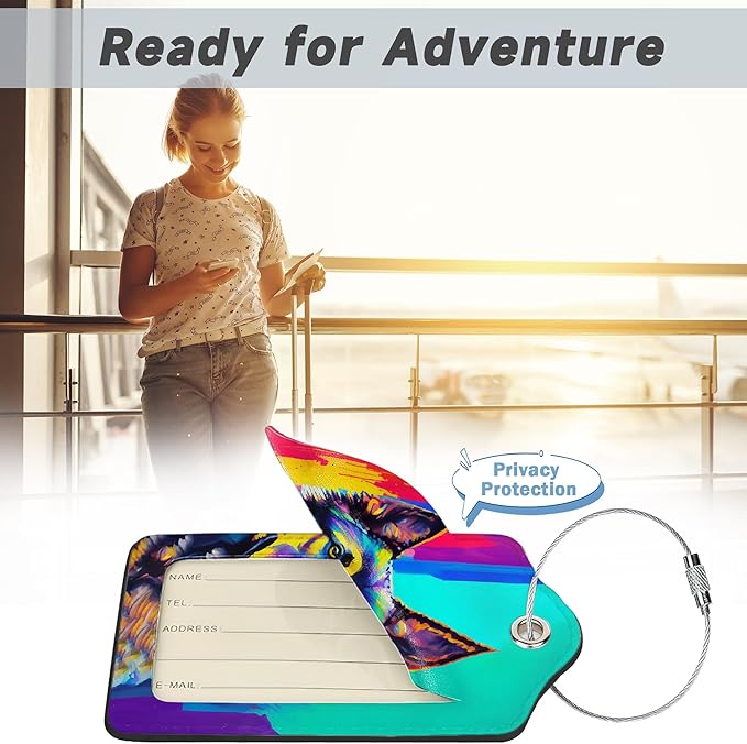 2 Pack Luggage Tag for Suitcase,Art German Shepherd Dog Leather Bag Tags Identifiers Privacy Cover ID Label with Durable Steel Loop for Women Men Kids Girls Travel